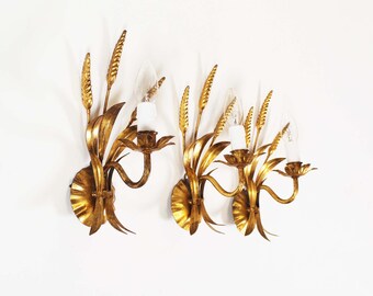 Set of three Vintage Gilt Sheaf of Wheat Sconces by Hans Kögl