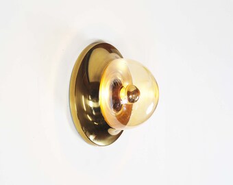 Amber glass and brass vintage wall light, Germany 1970's