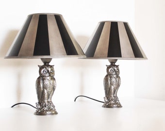 Set of 2 Vintage Silver Plated Owl Lamp - Silver Plated Owl lamps by Loevsky & Loevsky