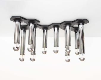 Large set of 10 vintage polished metal ceiling or wall lights by Rolf Kruger