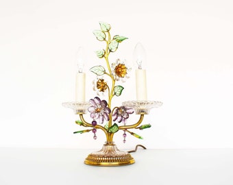 Increíble lámpara de mesa floral grande dorada y de cristal de Palwa - Lobmeyr