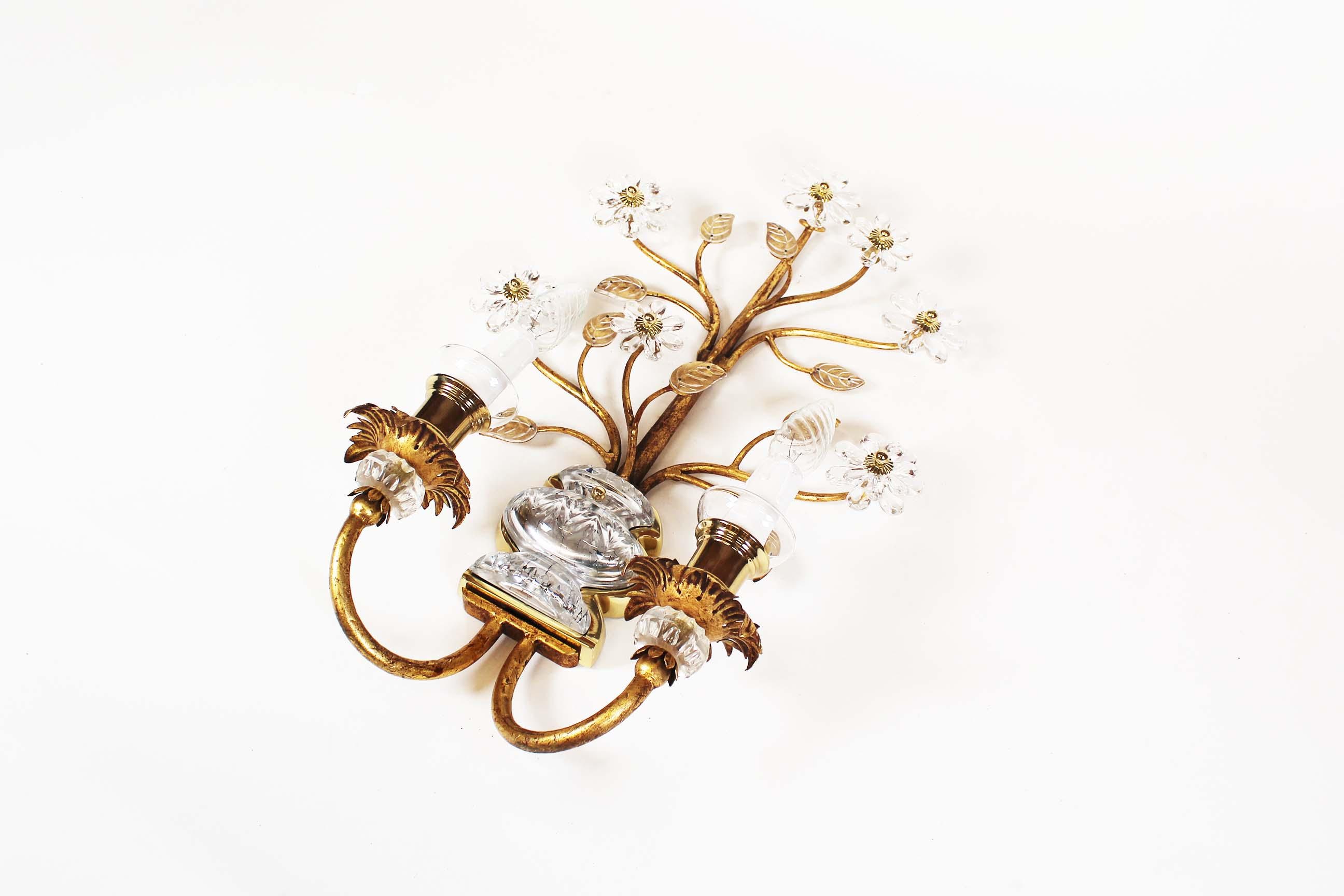 1 of 2 - Monumental Bagues style crystal and gilt sconces by Banci Firenze