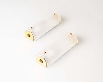 Pair of vintage Brass & opaline glass Glass wall lights