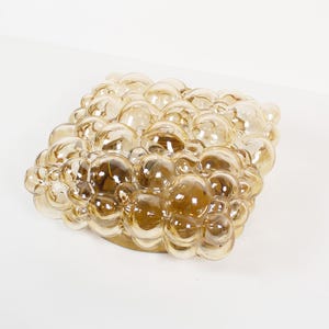 1 of 2 - Large (26cm) amber glass bubble flush mount light by Helena Tynell for Glashutte Limburg - Germany 1960's