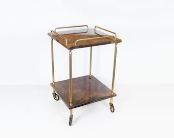 Vintage goatskin and brass serving trolley by Aldo Tura