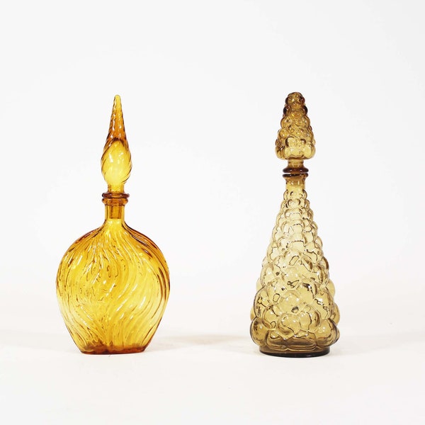 Set of two amber 1960's decorative "Genie" bottles by Empoli