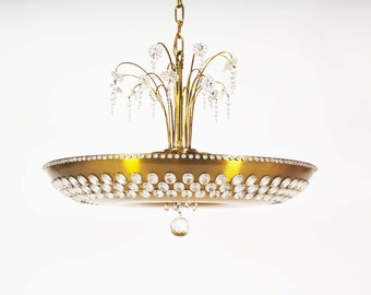 Monumental brass & crystal chandelier by Palwa