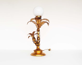 Large gilded metal and glass Palm tree table Lamp by Hans Kögl