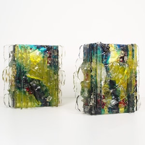 Set (2) of abstract glass &#39;Chartres&#39; wall lights by Willem van Oyen for RAAK, Netherlands 1970&#39;s