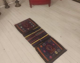 Saddle Bag for Donkey or Shoulder Bag Original Turkey Handwoven Rug 128x46 cm - 46x18 inches. Open version 210x46cm. Kilim needle work