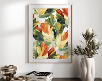 Impression de feuilles tropicales | Art mural tropical | Affiches de décoration florale | Impression botanique | Impressions murales astucieuses | Imprimable | Téléchargement numérique