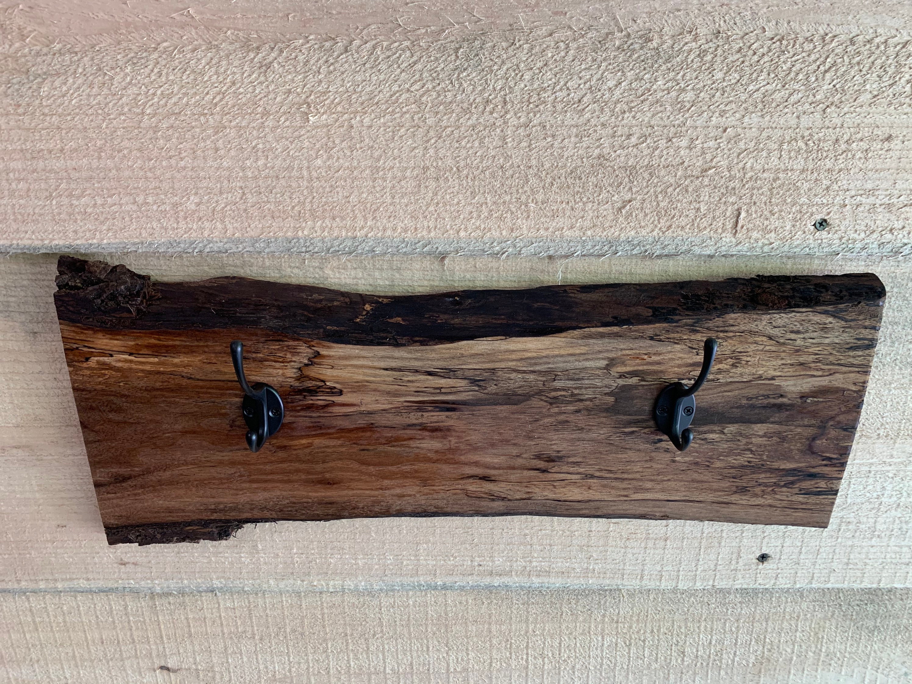 2 Hook black walnut live edge coat rack. Etsy