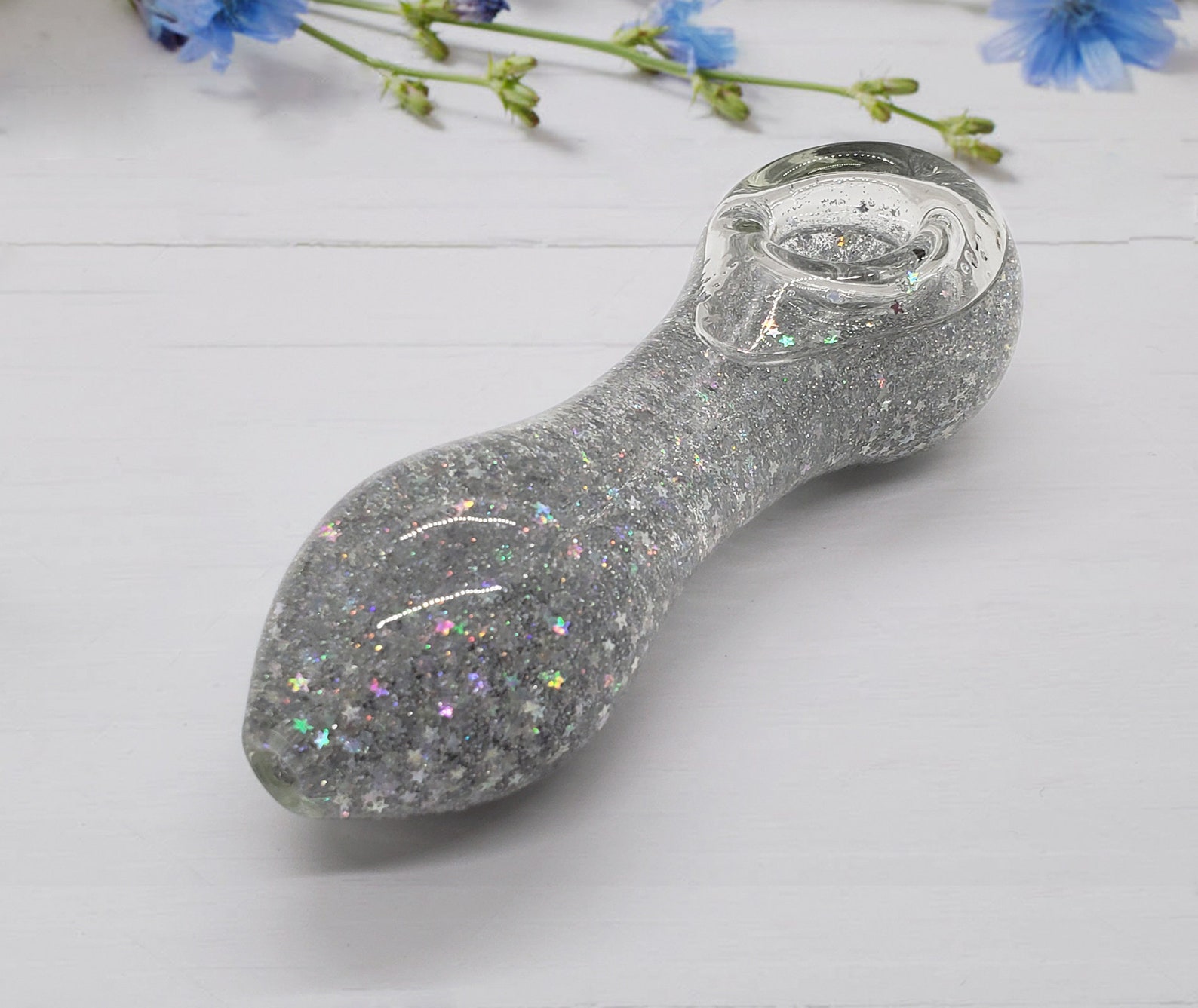 Glitter Glass Pipe 5 Glass Pipe Gold Silver Snow Etsy Canada