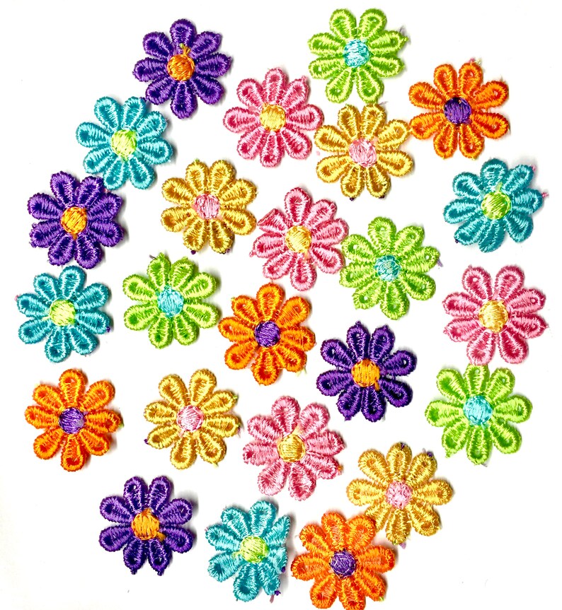 24x Multi Colour Daisy Flower Embroidered Guipure 25mm Sew On Etsy