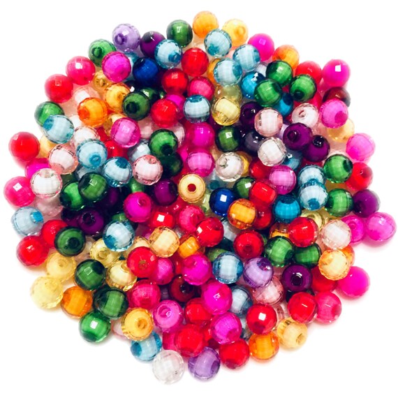 150x Acrylic Crystal 8mm Faceted White Core Beads