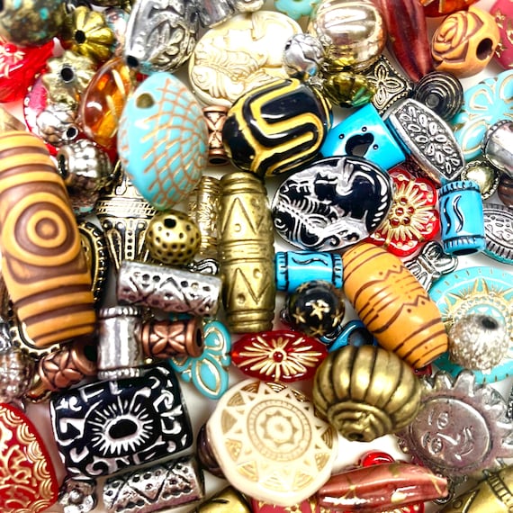 100+ Tribal Ethnic Antique Style Mix Sizes Multicolour Acrylic Beads