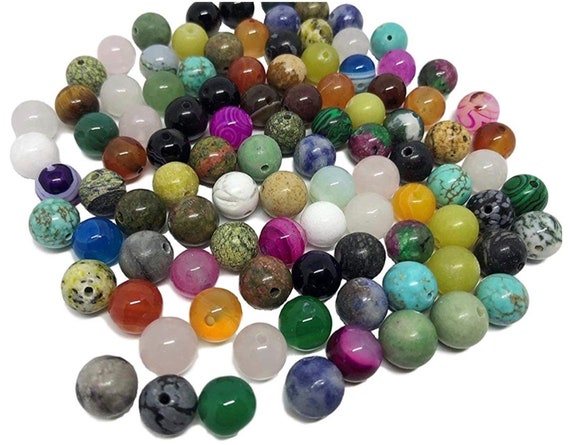 60 pcs  Mix Semi-Precious Natural Stone 5.5mm to 6.5mm Beads