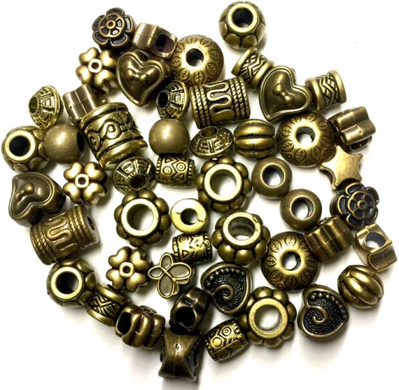 50pcs Mix Design Vintage Gold & Bronze European Style Large Hole Acrylic Beads