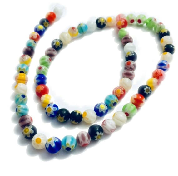 One Strand Mix Design Mix Colour 6mm Millefiore Glass Beads