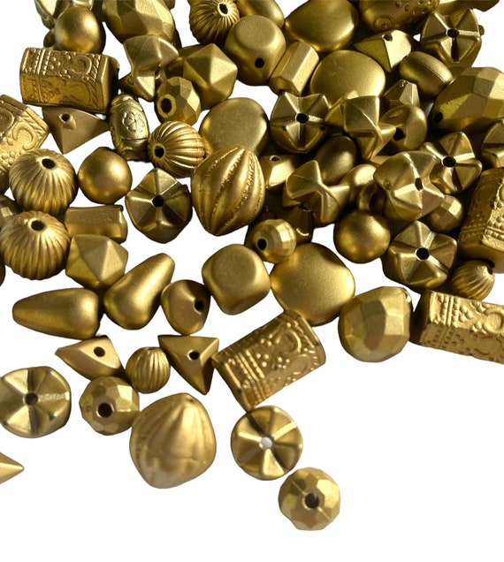 100x Matt Gold Colour Multi Shape Acrylic Beads for Jewellery Making
