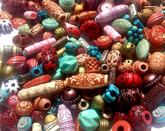 60x Tribal Ethnic Aztec Style Mix Sizes Multicolour Acrylic Beads