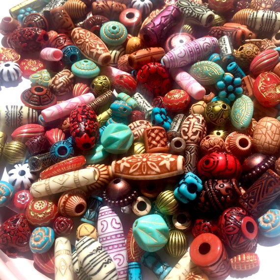 60x Tribal Ethnic Aztec Style Mix Sizes Multicolour Acrylic Beads