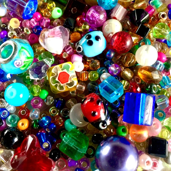 1 Pack of 200 grams (over 1000 pcs) Multi Colour Mix Sizes 2mm to 24mm Glass Beads for Craft and Jewellery Making