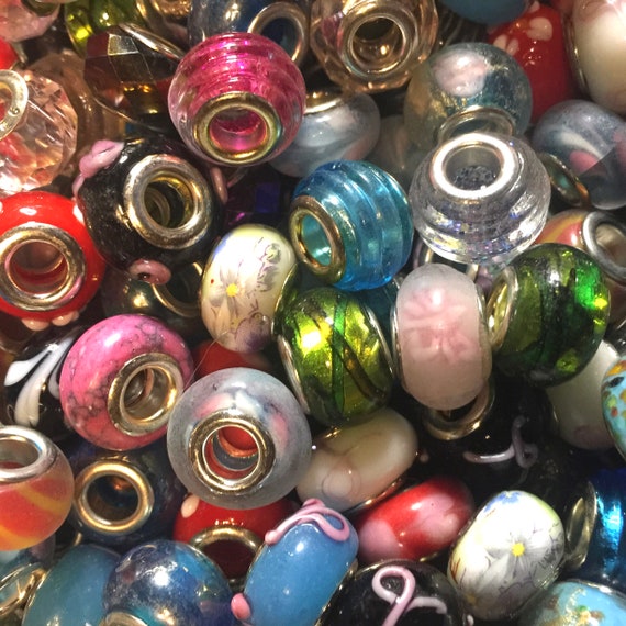 20 pcs Mix Style Multicolour Mix Lampwork and Glass European Large Hole Bead