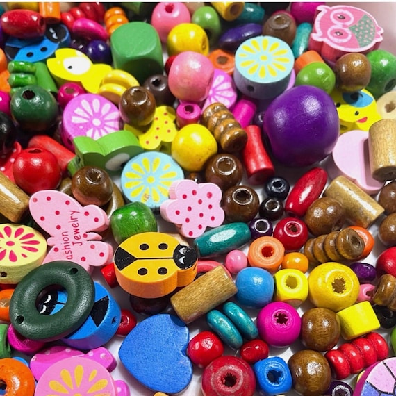 150gms Multi-Shape Wood Beads: Colorful DIY Jewelry Charms (4-20mm)
