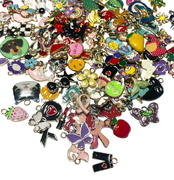 50pcs Mix Random Design Enamel Metal Charms for Jewellery Making and Crafting