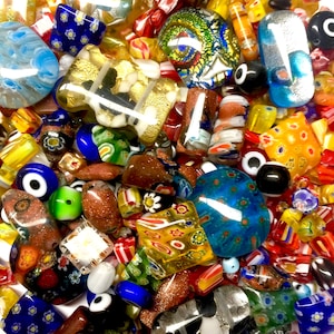 150g Lampwork, Millefiori, Glass Beads: Mixed Shapes & Colors for Jewelry Making