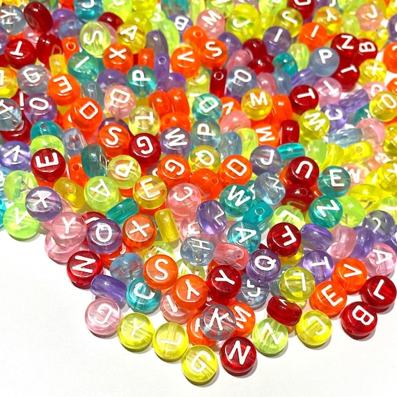 300x Jelly Style English Alphabet White Letter 7mm Flat Round Beads