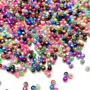 1000x Multi Colour Tiny 3mm Rainbow Mermaid Faux Pearl Beads for Craft and Jewellery Making