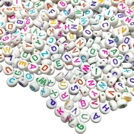 400x White English Alphabet Multicolour Letter 7mm Flat Round Beads