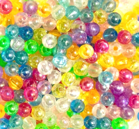 200 pcs  Multicolour 6mm Shiny & Transparent Acrylic Beads for Craft and Jewellery Making