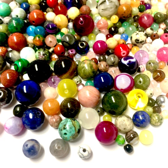 55 pcs  Mix Sizes Semi-Precious Natural Stone 4mm-12mm Loose Beads