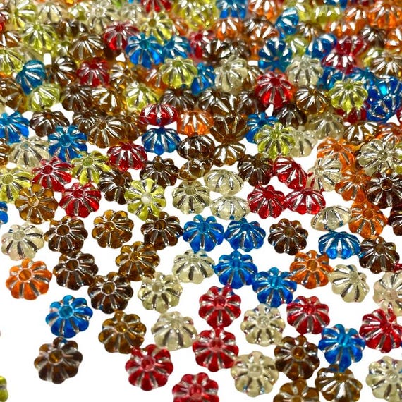 300pcs Silver Metallic Enlaced Flower 6.5mm Transparent Acrylic Beads