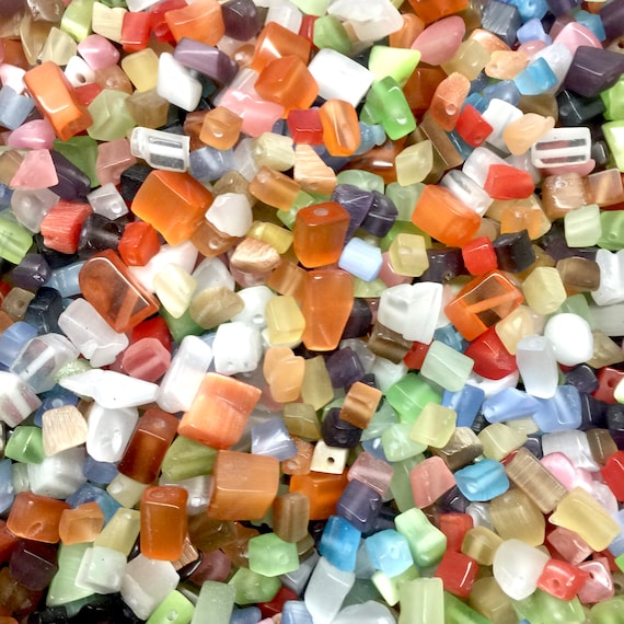 150pcs Multicoloured Cats Eye Mix Nuggets Chips Glass Beads