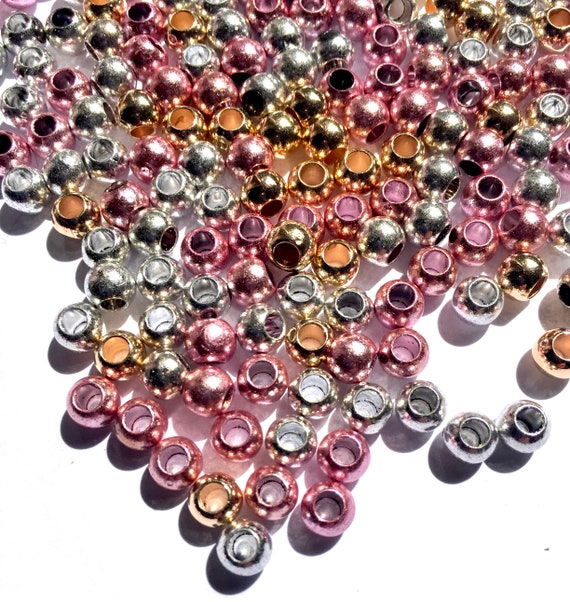 200 pcs Large Hole Metallic 6mm Acrylic European Style Spacer Beads