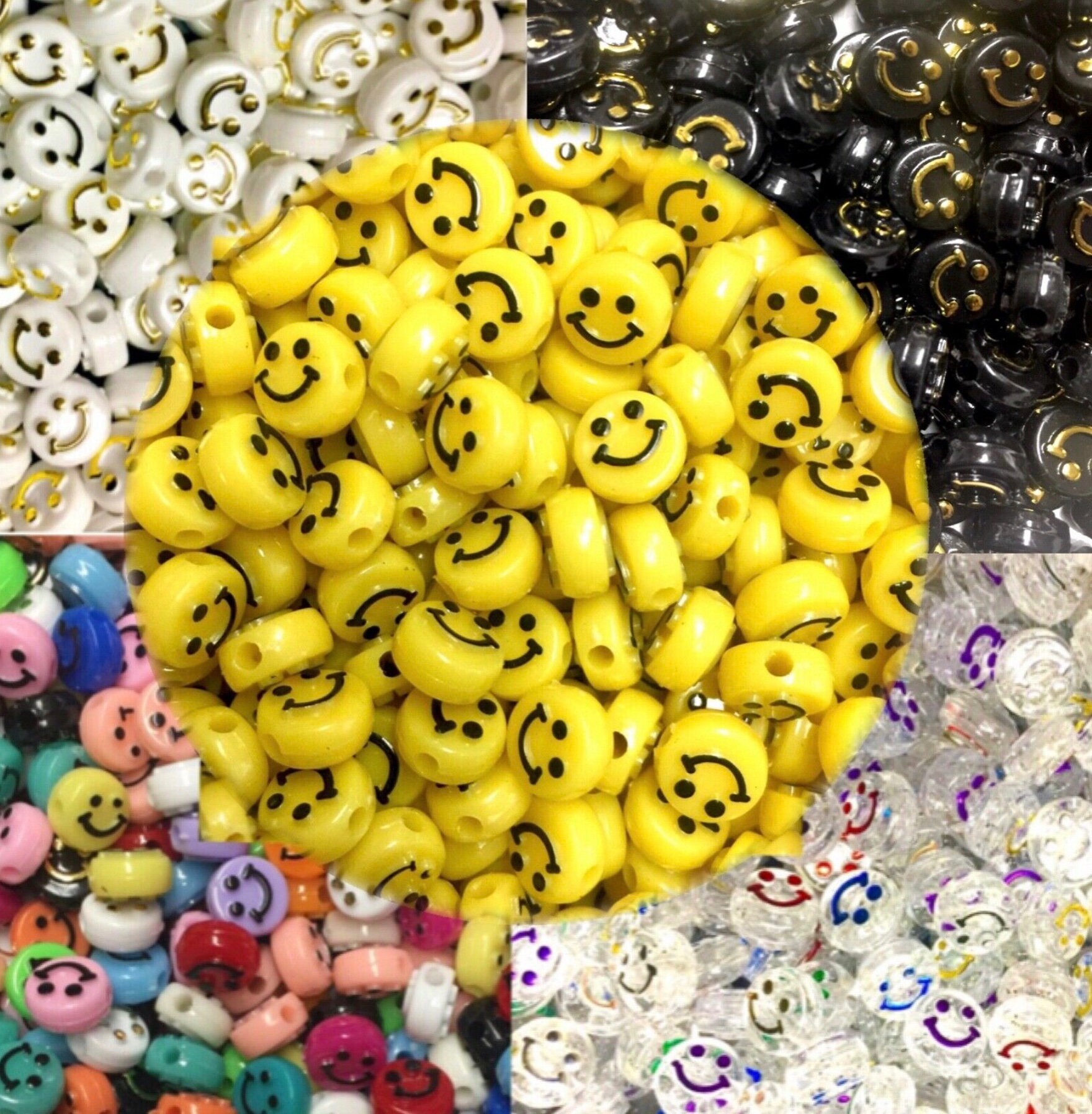 7mm Acrylic Smiley Face Beads, Pink Smiley Face Beads, White