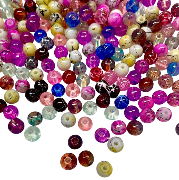 150pcs Multicolour 6mm Printed Drawbench Glass Beads for Craft and Jewellery Making