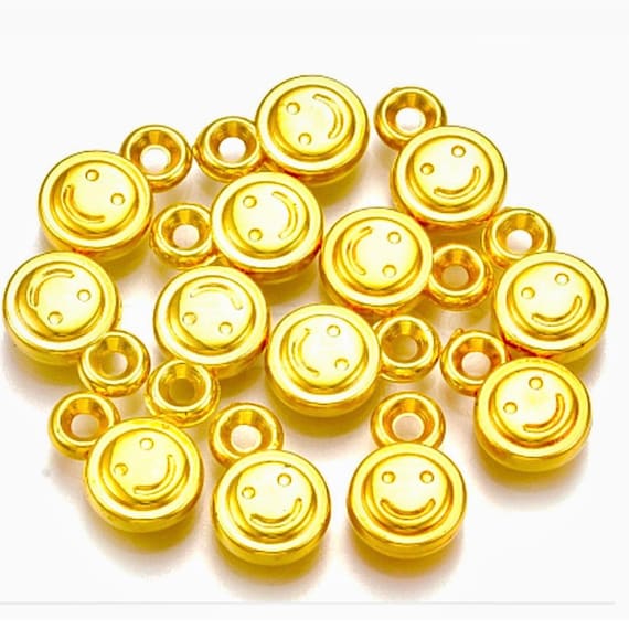 Golden Metallic Happy Beads Charm Jewellery Making