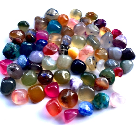 30 pcs Tumbled Semi-Precious No Hole Multicolour Agate Quartz Natural Stone 10mm-14mm Loose Beads