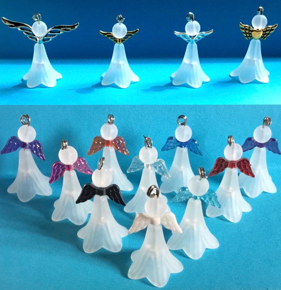 Make your Own Frosted White Angel Charms - 10pcs - Choose your Wing Colour