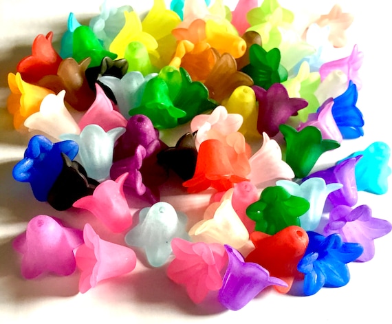50pcs Multicolour Bell Flower Cap Charm Acrylic Beads for Jewellery Making