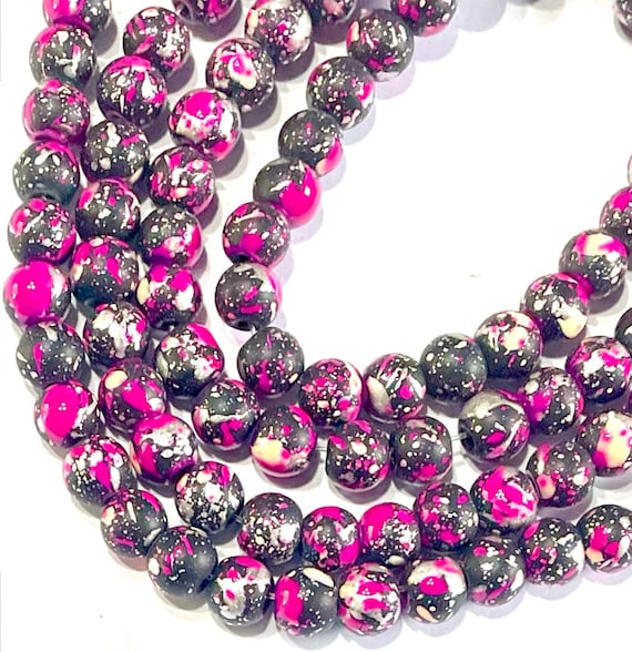 One Strand Mix Colour 6mm Multicolour Printed Glass Beads