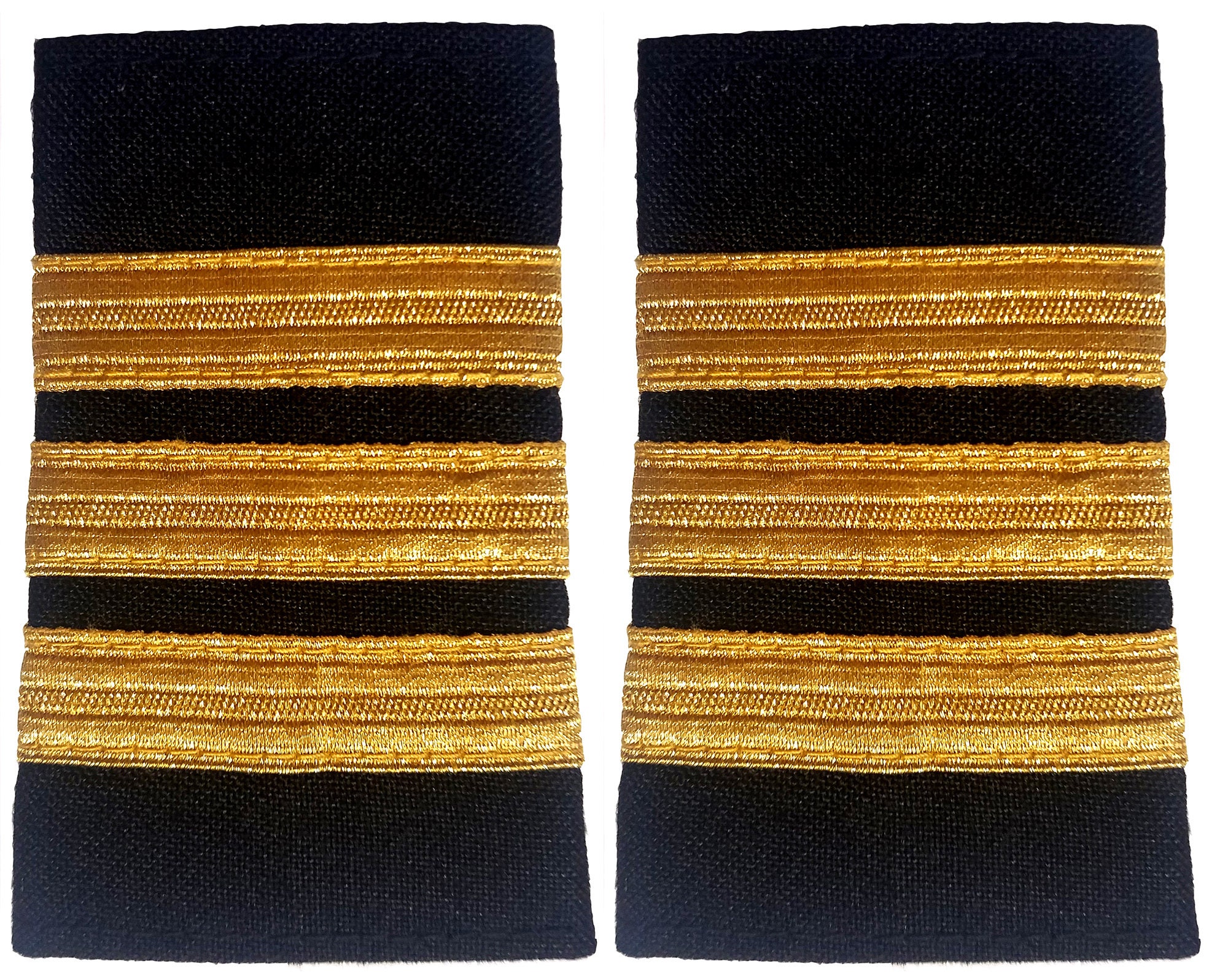 First Officer, Three Bar Gold Stripes Epaulettes, Pilot Airline, Marine