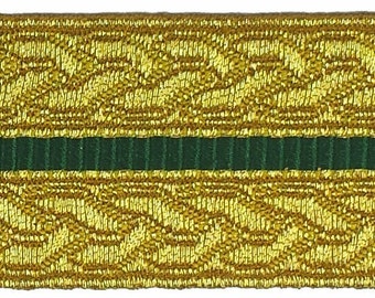 30 mm Gold Green Mylar Braid Lace For Army, Military, Uniform, Costume, Fancy