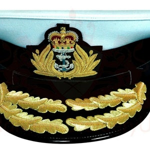 Royal Navy Admirals Cap, Naval Peak Cap, R N Commanders Flag Cap Bullion Badge