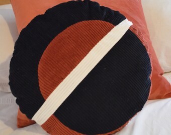 Coussin rond 40cm - FAIT MAIN en FRANCE - Patchwork velours côtelé